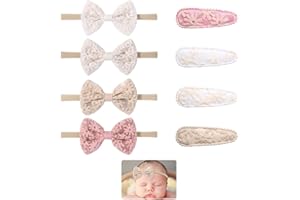 RARWIND Stirnband Baby Mädchen, 8 Stück Fliege Niedlich Baby Haarspangen, Flexibel Weich Haarband Baby aus Stoff, Baby Haarband für Baby-Mädchen im Alter von kleine Babys