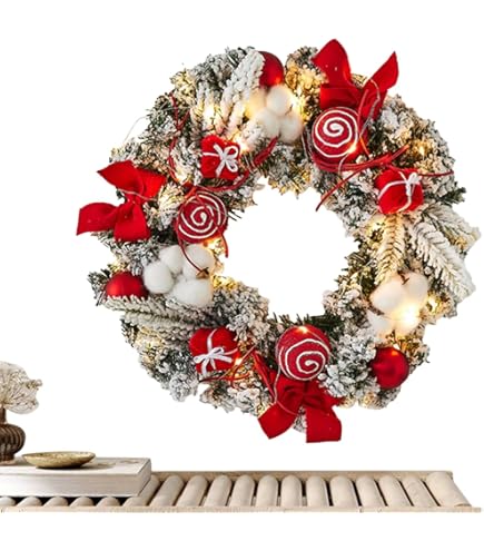Ghirlanda Natale Con Luci Ghirlanda Natalizia Luminosa Con Luci LED A Batteria - Diametro 30 Cm, Con Pigne E Bacche, Per Porta O Camino Decorazione Natale A Batteria