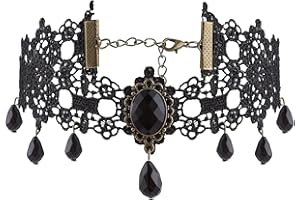 YOLEV Collier Gothique Femme Tour de Cou en Dentelle Noire Gothique Steampunk Collier Ras de Cou Noir Avec Cristaux Choker Femme et Fille Cosplay Vampire Fête Vintage Costumes