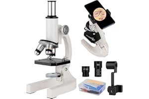 QQ CAT Microscope, Microscope Biologique 200x-5000x avec Multiplicateur 6X, Microscope avec Ensemble de Lames de Microscope, Adaptateur de téléphone, microscopes biologiques pour l'enseignement