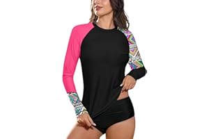BesserBay Damska koszulka surfingowa z okrągłym dekoltem i długim rękawem, UPF 50+, ochrona przed słońcem, Rash Guard S-XXL