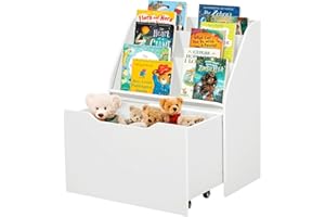 tonchean Libreria per bambini con organizer per giocattoli con cassetti e ruote bianca per bambini libreria per giocattoli con scaffale per lettura per bambini nella stanza dei giochi, stanza dei