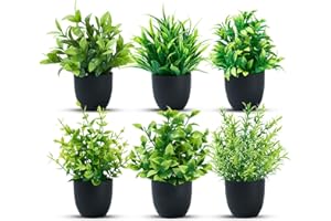 Laelfe Pezzi Piccole Piante Artificiali Verdi in Vaso Plastica, Piante Finte da Interno, Piantine Finte Decorative con Vasetto per Casa Ufficio Tavolo Stanza Bagno Decorazione