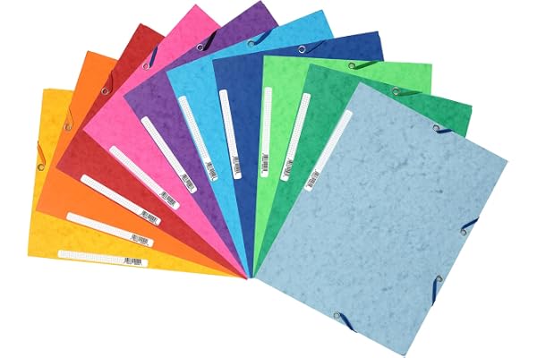 Exacompta - Réf. 55510E - Paquet de 10 chemises à élastiques - pochettes 3 rabats - en carte lustrée 400 g/m2 - dimensions 24 x 32 cm pour documents au format A4 - 10 couleurs assorties