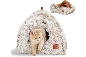 CATISM Lit pour Chat D'intérieur Dôme Doux 2 en 1 Pliable Fond Antidérapant avec Coussin Rembourré Lavable (45 x 45 x 45 cm) - Lit Apaisant et Moelleux pour Chatons et Petits Chiens-Marron