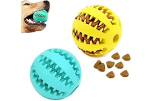 ZFLYXIAOHUA Palline per Cani,2 pezzi Dispenser interattivo per cani,Palla da Masticare per Cani,Palla per L'alimentazione del Cane,Dog Balls per denti puliti e addestramento Dog Toys(Blu+Giallo - 5cm)