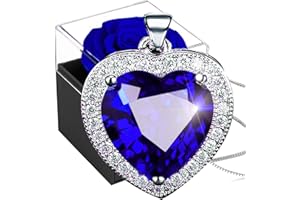 Willuck Preserved Real Rose with Ocean Heart Necklace,Forever Blue Rose with Women Heart Necklace,925 Sterling Silver Sapphire Pendant in Eternal Rosebox,Infinity Gift for Her On Christmas valentine