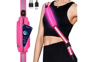 Fitense LED Bande Catarifrangenti con Porta Cellulare, Alta visibilità Bretelle Catarifrangenti per Corridori, 3 modalità Ricaricabile Luce Running per Corsa Notturna, Ciclismo, Motociclismo