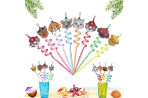 MAIBAOTEMBT Pajitas Rizadas de Plástico, 8 Piezas Pajitas de Dibujos Animados, Multicolor Pajitas para Niños, Pajitas Espiral, para Fiesta de Cumpleaños Decoraciones, Beber Decoraciones (M3)