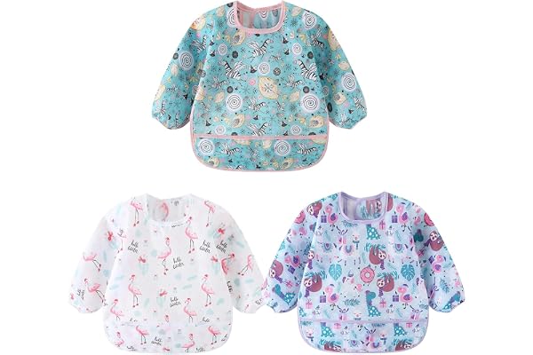 Yealoo 3 Pack Bavoirs Manches Longues Etanche Tablier d'Alimentation Enfant 5-30 Mois