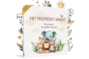 HuBorns - Livre de Naissance Bébé pour Coller des Photos et Écrire avec plus de 50 Pages et Autocollants, Album Photo Bebe de Première Année jusqu'à ses 5, Idéal comme Cadeau Naissance Fille et Garçon