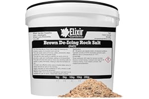 Elixir Gardens | De-Icing Rock Salt | Quantities from 1kg-20kg | From 20 sq.m-500sq.m Coverage | Perfect for Melting/Gritting Ice & Snow on Paths, Drives, Pavements & Steps | Brown De-Icer | 1kg Tub