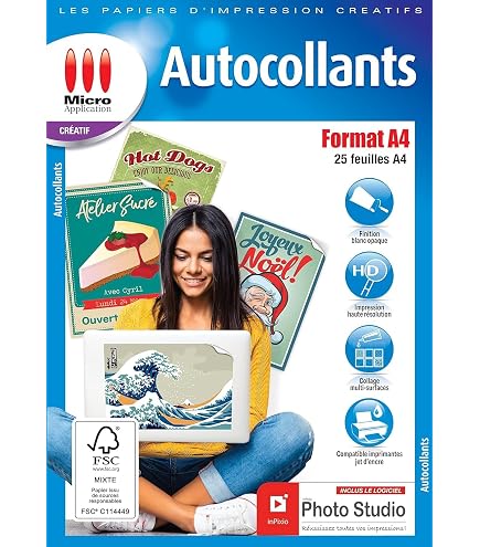 500 Étiquettes Autocollantes UniversGraphique A4 - 210x297mm, Papier Mat 70g, Compatible Imprimante