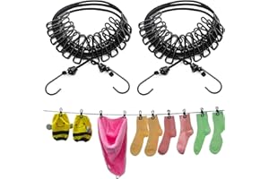YIBANG 2 Stück Wäscheleine, Flexible Camping Wäscheleine, Wäscheleine Tragbar Elastische 185-360cm, Reise Outdoor Wäscheleine mit 12 Beschichteten Klammern und 13pcs Schwarze Positionierung Wölbungen
