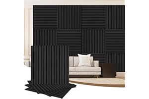 AKKPANE AKK-PANE 4 Pack Acoustic Wall Wood Panels - 600mm x 600mm 1.44 m²,3D Slat Wall Panelling for Wall and Ceiling,Sound Absorbing Wooden Wall Panels for Living Room,Bedroom,Office(Mirage Black 22#)