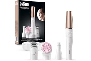 Braun Epilateur Visage Pour Femme FaceSpa Pro SE921 Blanc-Bronze, Epilation Tout-en-Un, Démaquillage Avec Une Brosse Nettoyante Pour Les Peaux Sensibles Et Tête Raffermissante, Portable