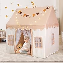 Kinderzelt Mit Sternenlichtern & Matte – Großes Spielzelt 130x120x100 Cm, Für Drinnen & Draußen, Mit Fenstern & Deko, Für Mädchen & Jungen
