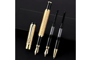 Cobee Set di penne stilografiche in metallo con 3 diversi pennini, penna stilografica di lusso con punta media extra fine, pennino piegato, finitura satinata, penna business per uomini e donne (oro)
