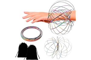 DINGFENG 2 Stück Durchflussringe Spielzeug, Zaubertricks Bunt Geometrischer Spiel Anti stress Spielzeug Flow Armband 3D Arm Edelstahl Spirale Multisensorisch Pädagogisch Interaktiv für Tägliche Freizeit
