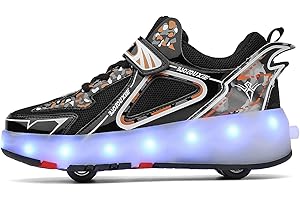 HUSKSWARE Rollschuhe Schuhe Jungen Mädchen Mit 4 Rollen Skateboardschuhe, verstellbar Jugend Schuhe mit Rollen, Schwarz Weiß 32-39 EU