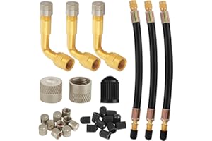 GHVACZS Zestaw przedłużek do wentylu samochodowego, adapter przedłużający do wentylu do opon, 3 sztuki przedłużek zaworu 90 stopni i 3 sztuki gumowych przedłużek do wentylu samochodowego 180 mm do