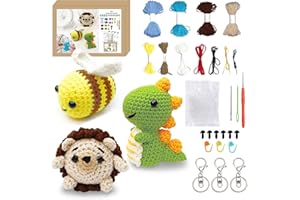 Ruikdly Kit per Uncinetto per Principianti Kit per Animali all'uncinetto con Lana per Uncinetto e Video con 3 Ganci Aragosta Crochet Kit Accessori per Bambini Adulti (Riccio/Ape/Dinosauro)