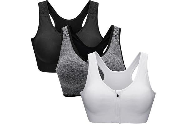 ZOEREA Soutien-Gorge de Sport Femme Zippée Devant Push Up sans Armature Lingerie Bra Courir Vest Coussinets Amovibles pour Fitness Jogging Yoga Course