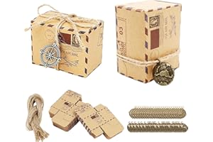 VULEVIRTUE 50 Pcs Cajas de Papel Kraft de Caramelo,con Twines Compass tierrainstrumento accesorios,para Boda Fiesta Navidad Fiesta cumpleaños Galletas Chocolates Caramelo los Regalos Decoración(6 * 4.5 * 3.5cm)
