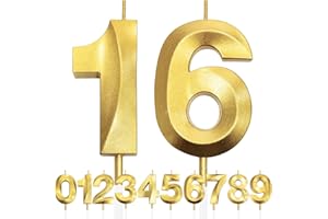 MAKOTO NOBU 16th Geburtstagskerze, 3D Design Gold Glitter Nummer Kerzen, Cake Topper Dekorationen, Kuchen Kerze für Geburtstagsparty, Hochzeitstag, Baby-Dusche, Party-Dekoration