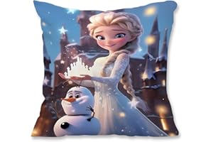 YFCHOTI Kissenbezug Kinder, Eiskönigin Zierkissenbezüge Eisa-Prinzessin Kissenhülle, Cartoon Kopfkissenbezug mit Doppelseitigem Muster und Verdecktem Reißverschluss für Bett Sofa Stuhl Auto, 45x45cm