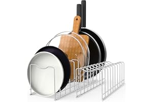 Forlivese 2 Piezas Organizador Sartenes y Tapas Ollas, Soporte para Sartenes Vertical con 9 Compartimentos, para Platos Armario Cocina,Tapas de Ollas, Utensilios y Tabla de Cortar