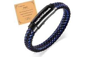 CheersLife Bracciale per Papà,Regalo per la Festa del Papà,Regali Braccialetto per Papà,Regalo padre,Bracciale Regolabile In Pelle Intrecciata Blu con Incisione Laser, Regalo di Compleanno per Papà