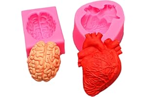 Eabdice 2 stampi 3D gelato e cervello umano a forma di cuore umano, Stampo Silicone Cervello, Stampo per Gelatina di Halloween per fai da te, budino, sapone, aromaterapia, fai da te, Halloween