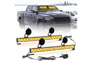 ROUTEKING 2x16,8 Pouces Clignotant d'urgence LED Traffic Advisor Barre Lumineuse stroboscopique 32LED 23 modèles de Flash Feux d'avertissement de sécurité intérieure (Ambre)