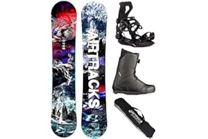 AIRTRACKS Snowboard Set Pack Planche Fantasy Carbon Zero Rocker Wide + Fixations Master + Chaussures + SB Sac / 148 153 158 cm