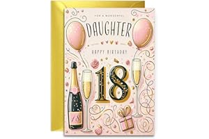 OLIVIA SAMUEL Daughter 18th Birthday Card - Champagne and Balloons design - Elegant Birthday Card for Her Age 18 with lovely verse inside. A5 with Gold Envelope
