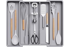 ‎LIFEWIT Lifewit Organizer do szuflady na przybory kuchenne, rozszerzalna duża taca na sztućce do kuchni, regulowany uchwyt sztućce, przegroda przechowywania narzędzi i gadżetów, duża,Szary