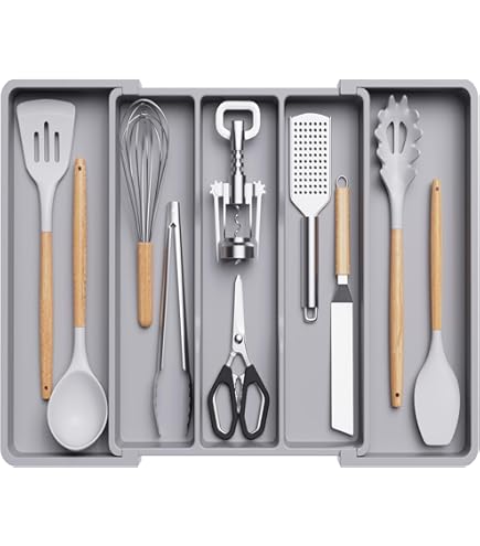 Organizer Portaposate Lifewit Per Cassetto - Espandibile, Con Supporto Coltelli Rimovibile, Bianco, Grande Capacità - Foto 6