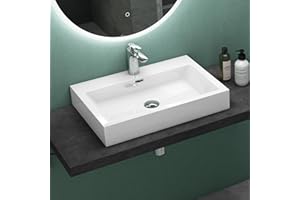 Mai & Mai Lavabo Suspendu Blanc Vasque à Poser 60cm Lave Mains Rectangulaire avec Trop Plein Col06 60x42x10cm