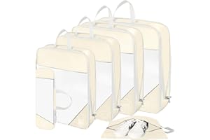 SWIHELP Kostki Kompresyjne do Walizek 6 Zestawów, Organizer Bagażu Podróżnego, Zestaw do Pakowania z Torbą na Ubrania, Buty, Kosmetyki i Bieliznę