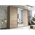 RAC3 Race to Road Modern Bedroom Sliding Wardrobe with LED Light - Ample Storage Space and Sleek Design comes in White/Grey/Black/Oak and Width 150cm/180cm/203cm/250cm (Oak, 250cm)