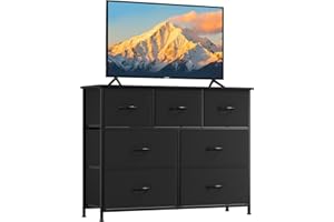 ‎SOMDOT Somdot Kommode mit Schubladen, Stoffkommode, Kommode für Schlafzimmer Wohnzimmer Flur, Komodenschrank Schubladenschrank Aufbewahrungsschrank, 7 Stoffschubladen, Schwarz