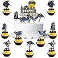 Superhero Batman Cake Toppers for Boys,15Pcs Batman Happy Birthday Cake Toppers,Boys Batman Birthday Cake Decorations Cupcake Toppers for Boys,Girls,Kids Birthday Superhero Batman Party Supplies