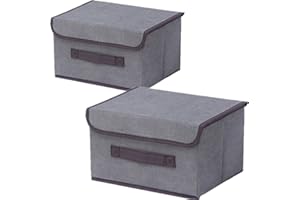 NCRGB 2 Stück Stoff Faltbare Aufbewahrungsboxen mit Deckel 26×19×16cm,Stoffaufbewahrungsbehälter mit Deckel,Kleiderschrank Organizer für Kleideraufbewahrung,Raumorganisation-Grau