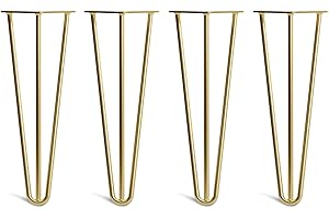 THE HAIRPIN LEG CO. [HLC] 4 x Hairpin Table Legs – Superior Double Weld Steel Construction With Screws, Build Guide & Protector Feet Worth £8 Included! – 10mm Steel [14"/35cm,Brass]