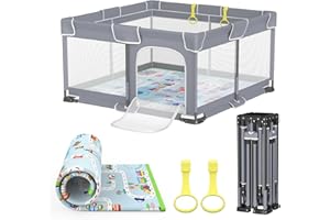 VANCLE Parc Bébé Pliable avec Tapis 127*127cm, Parc Pliable pour Bébés et Tout-petits avec Parois en Maille Respirante, Parc pour Enfants, Cour de Jeu de Sécurité Intérieure et Extérieure avec Sac de Voyage