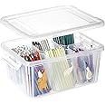 Scatola Portaoggetti 3 Strati Trasparente Con Manico E Scomparti - Organizer Multiuso Per Cucito, Trucco, Perline - 2