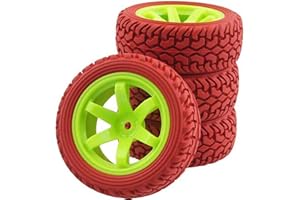 KEEDA 4 Stück 75mm Gummireifen und Kunststoffräder, RC Reifen und 6-Speichen Rader Felgen für 1/10 RC Auf Straße Auto 1/16 RC Rallye Auto HSP 94123 HPI Kyosho Tamiya (Rot)