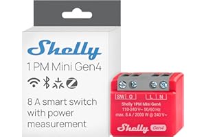 Shelly 1PM Mini Gen4, WLAN-betriebener Smart-Relaisschalter, 8A, Leistungsmessung, Hausautomation, Fernsteuerung, Kein Hub Erforderlich, Alexa, Apple HomeKit & Google Home, Zigbee & Matter (1 Stück)