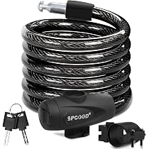 Antivol Vélo Câble Spiralé 120 Cm - Diamètre 12 Mm - Avec Support De Montage Et 2 Clés - Pour Vélo, Skate, équipement De Jardin - 11